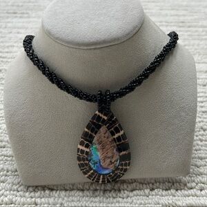 Elegant Black Beaded Necklace w/ Pendant